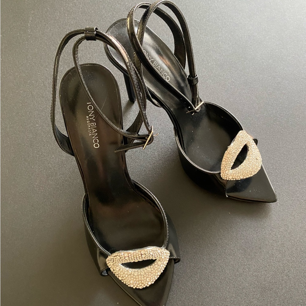 Tony Bianco Black & Silver Crystal Lips Stiletto Heel Size 7